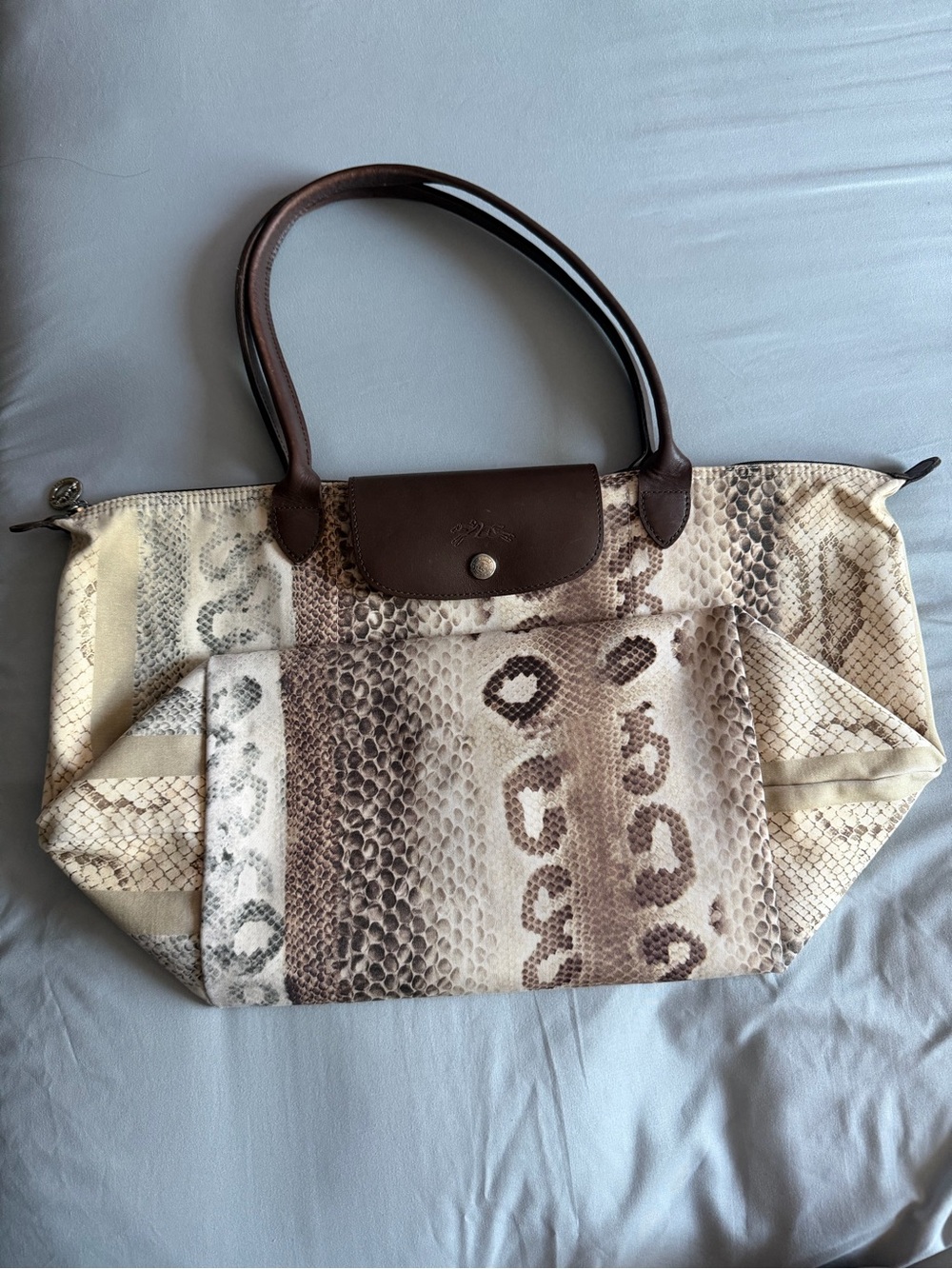 Longchamp Brown & Cream Python-Pattern Tote